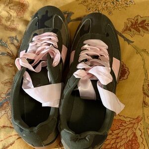 Green and Pink Sneakers with Ribbon Laces